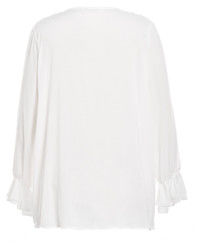White / Black Color Fashion Ladies Blouse With Flounce In Front Placket And Sleeve End