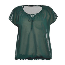 Dark Green / Black Chiffon T Shirts , Girls Short Sleeve Tops With Bow Tie Fasten