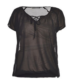 Dark Green / Black Chiffon T Shirts , Girls Short Sleeve Tops With Bow Tie Fasten