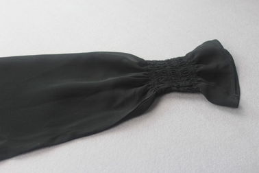 Black Color Long Sleeve Chiffon Shirt / Round Neck Blouse Cotton Material