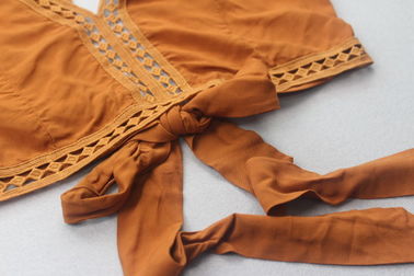 Fashion Design Mid Sleeve Shirt Orange Color Ladies V Neck Blouse For Women
