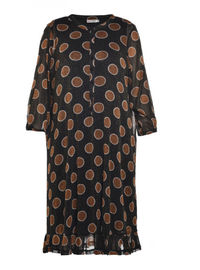 Polka Dot Print Dresses For Ladies With Pleat Hem, Custom Made With Lined