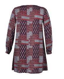 V Neck Ladies Plus Size Dresses Abstract Printed Dress With Long Sleeve