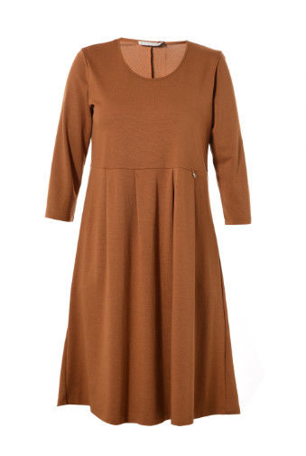 Long Sleeve Knitted Ladies Plus Size Dresses In Black Or Sandy Brown For Autumn